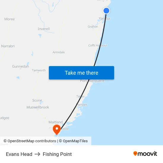 Evans Head to Fishing Point map