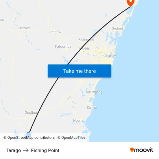 Tarago to Fishing Point map