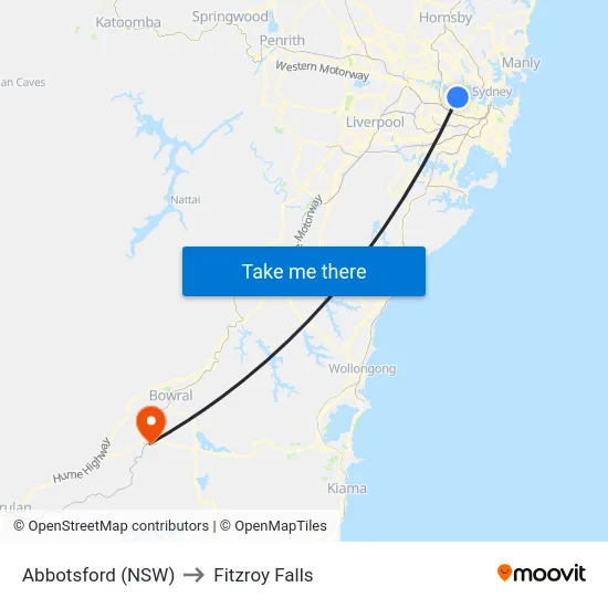 Abbotsford (NSW) to Fitzroy Falls map