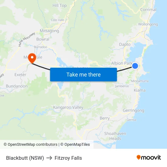 Blackbutt (NSW) to Fitzroy Falls map