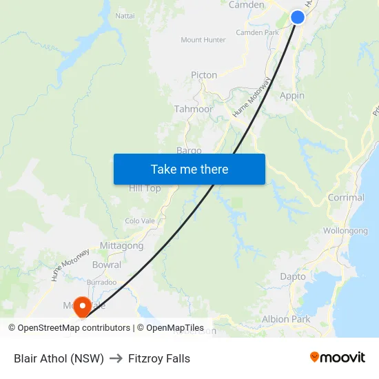 Blair Athol (NSW) to Fitzroy Falls map