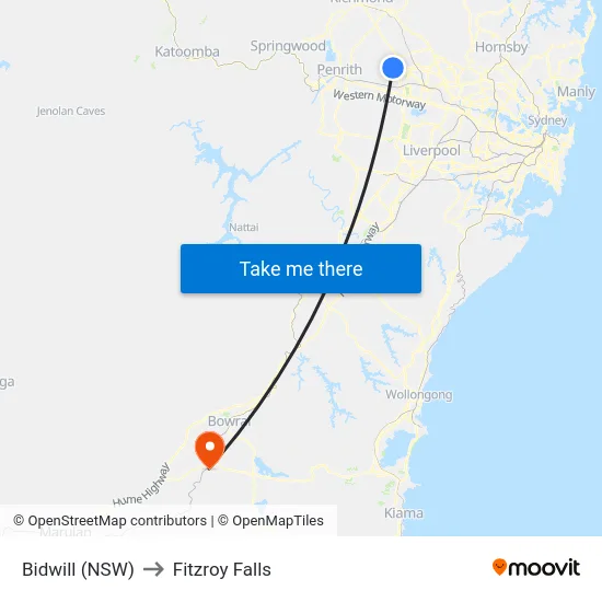 Bidwill (NSW) to Fitzroy Falls map