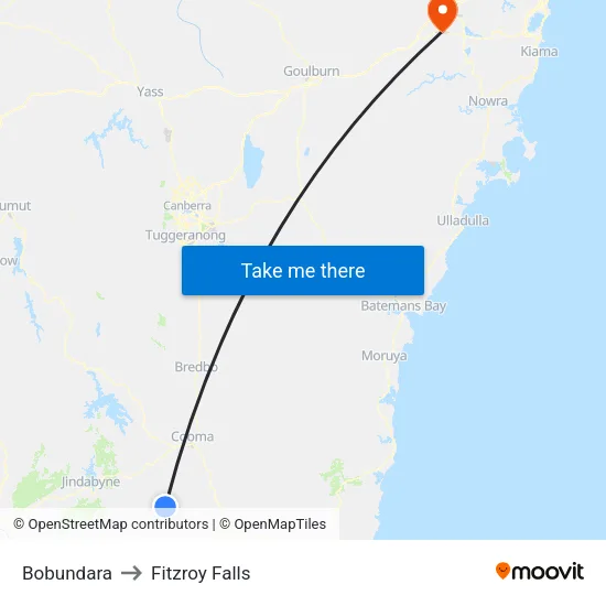 Bobundara to Fitzroy Falls map