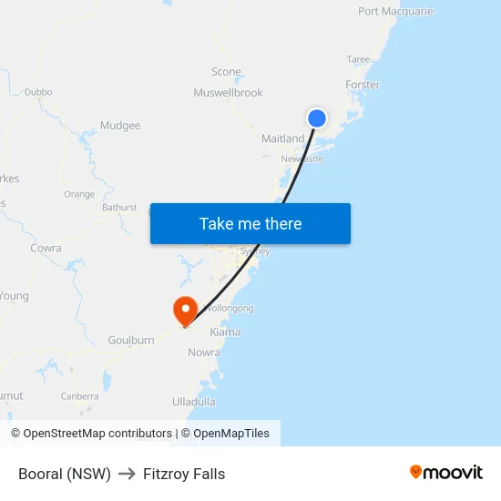 Booral (NSW) to Fitzroy Falls map