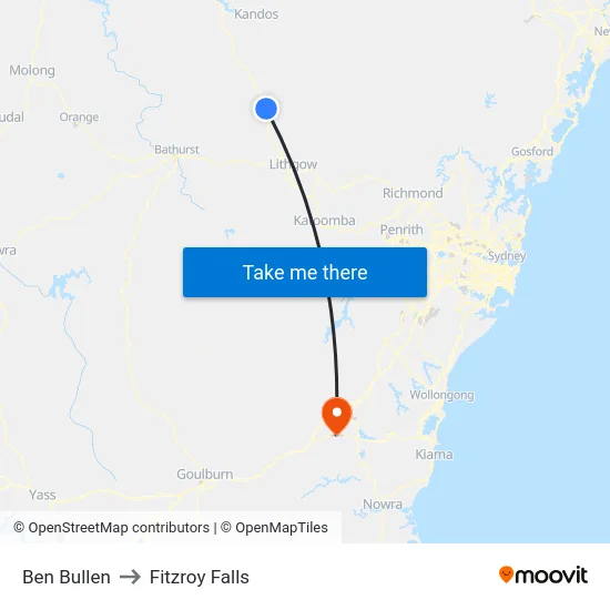 Ben Bullen to Fitzroy Falls map