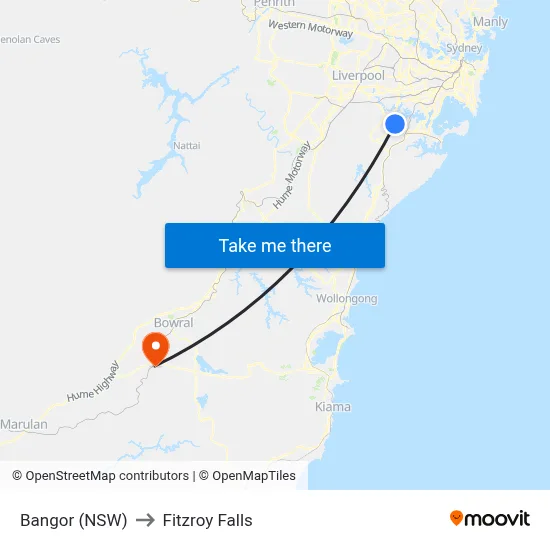 Bangor (NSW) to Fitzroy Falls map
