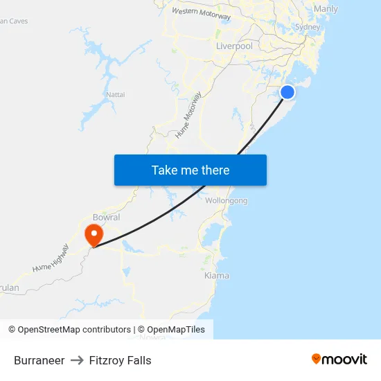 Burraneer to Fitzroy Falls map