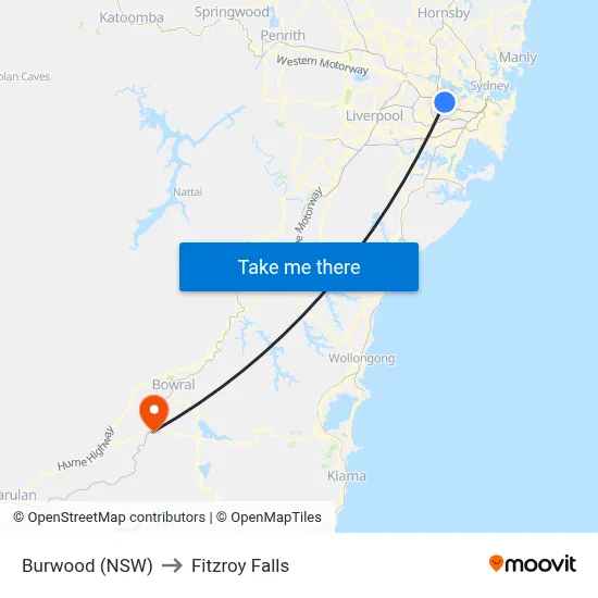 Burwood (NSW) to Fitzroy Falls map
