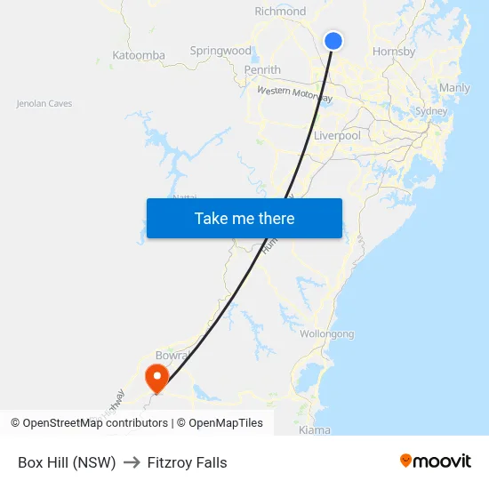Box Hill (NSW) to Fitzroy Falls map
