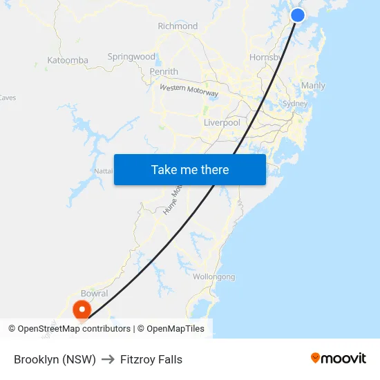 Brooklyn (NSW) to Fitzroy Falls map