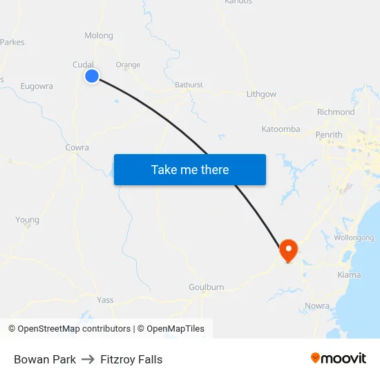 Bowan Park to Fitzroy Falls map