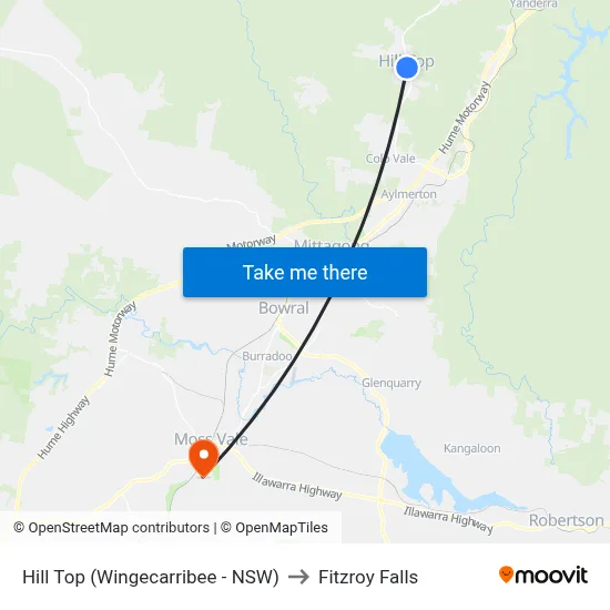 Hill Top (Wingecarribee - NSW) to Fitzroy Falls map