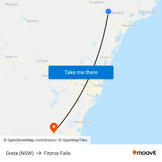 Greta (NSW) to Fitzroy Falls map