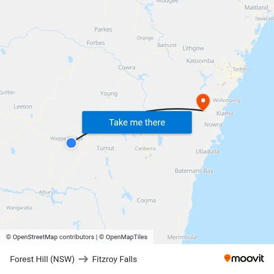 Forest Hill (NSW) to Fitzroy Falls map
