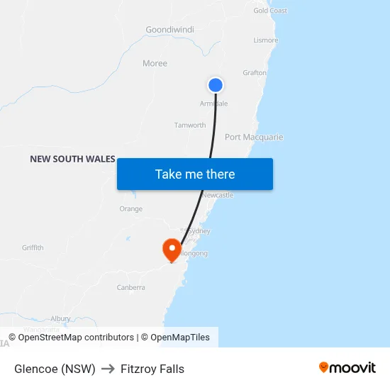 Glencoe (NSW) to Fitzroy Falls map