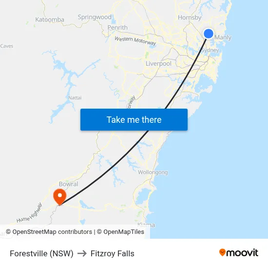 Forestville (NSW) to Fitzroy Falls map