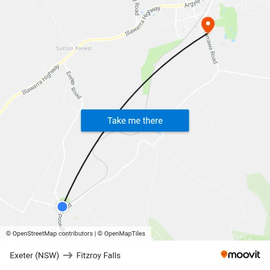 Exeter (NSW) to Fitzroy Falls map