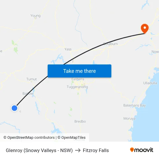 Glenroy (Snowy Valleys - NSW) to Fitzroy Falls map