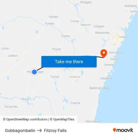 Gobbagombalin to Fitzroy Falls map