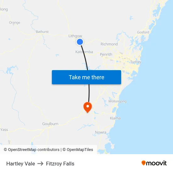 Hartley Vale to Fitzroy Falls map
