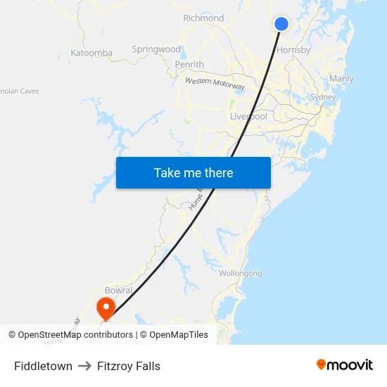 Fiddletown to Fitzroy Falls map