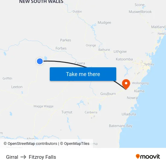 Girral to Fitzroy Falls map
