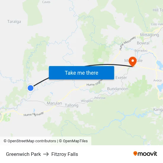 Greenwich Park to Fitzroy Falls map