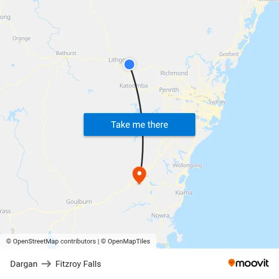 Dargan to Fitzroy Falls map