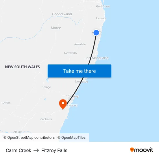 Carrs Creek to Fitzroy Falls map