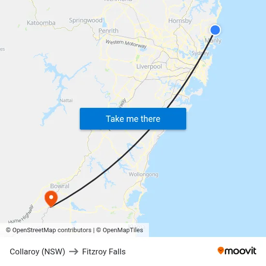 Collaroy (NSW) to Fitzroy Falls map