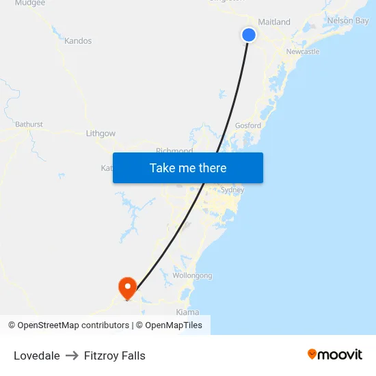 Lovedale to Fitzroy Falls map