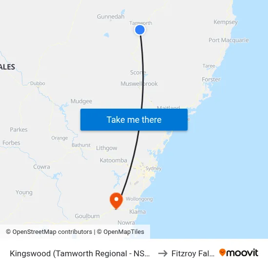 Kingswood (Tamworth Regional - NSW) to Fitzroy Falls map