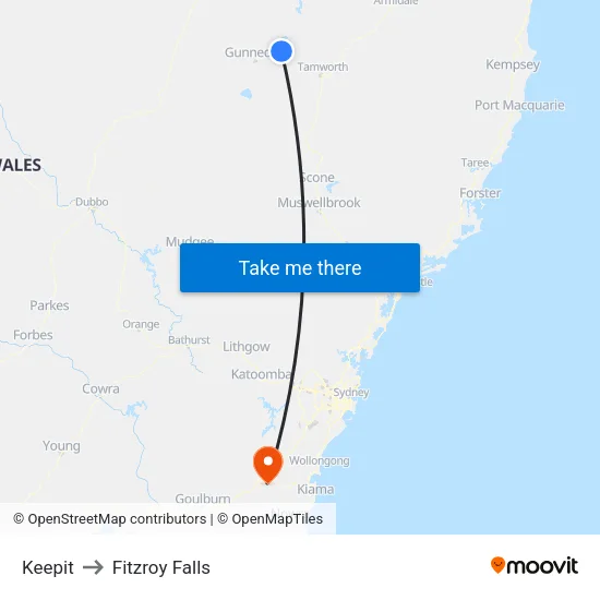 Keepit to Fitzroy Falls map
