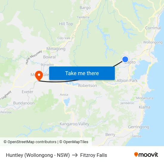 Huntley (Wollongong - NSW) to Fitzroy Falls map
