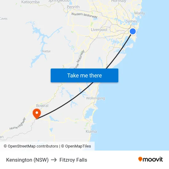 Kensington (NSW) to Fitzroy Falls map