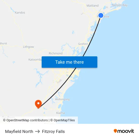 Mayfield North to Fitzroy Falls map