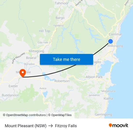Mount Pleasant (NSW) to Fitzroy Falls map