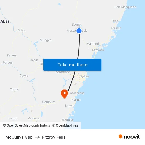 McCullys Gap to Fitzroy Falls map