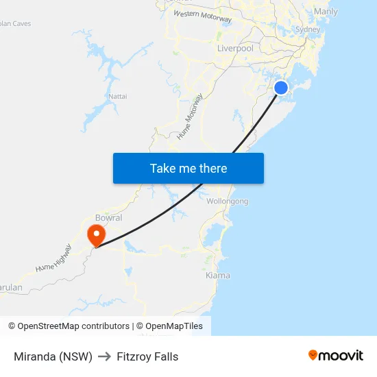 Miranda (NSW) to Fitzroy Falls map