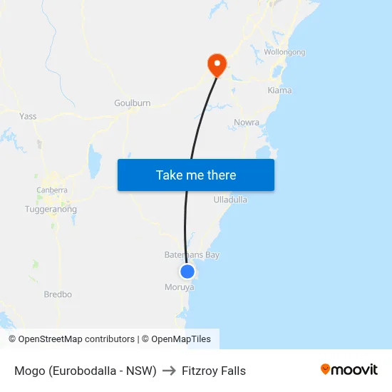 Mogo (Eurobodalla - NSW) to Fitzroy Falls map