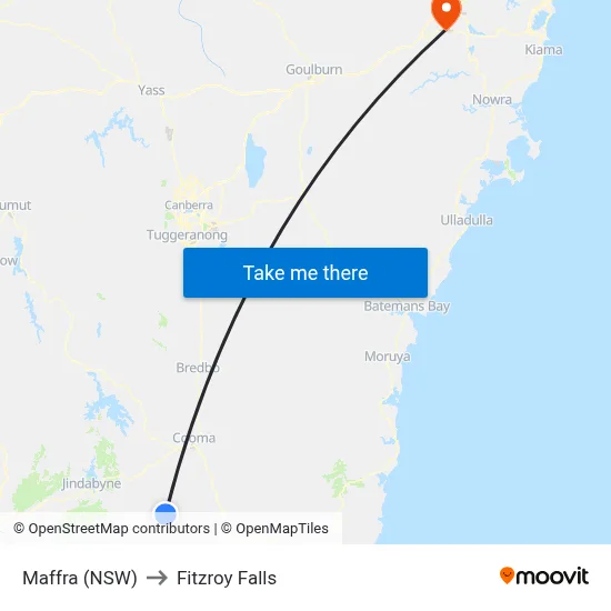 Maffra (NSW) to Fitzroy Falls map