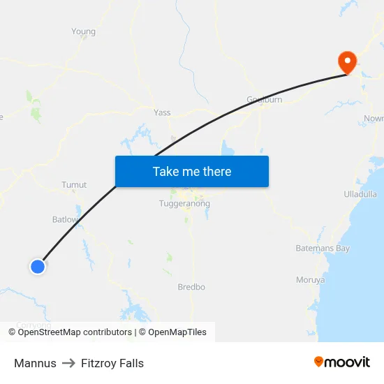 Mannus to Fitzroy Falls map