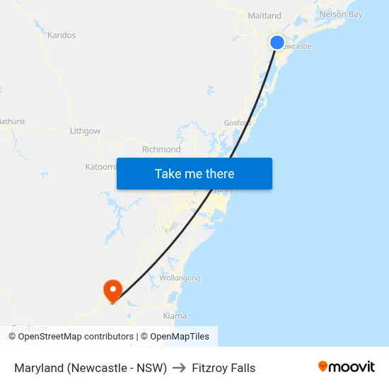 Maryland (Newcastle - NSW) to Fitzroy Falls map