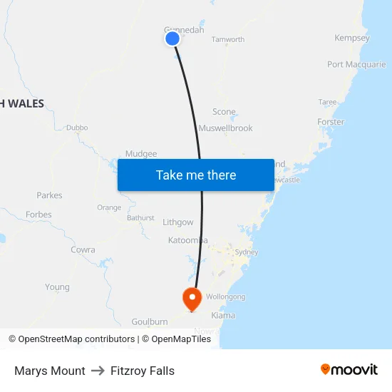 Marys Mount to Fitzroy Falls map