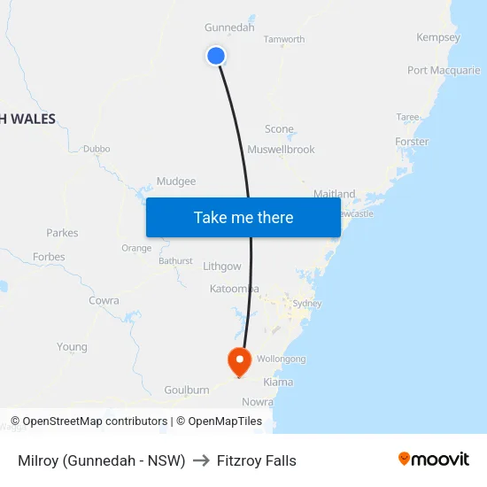 Milroy (Gunnedah - NSW) to Fitzroy Falls map
