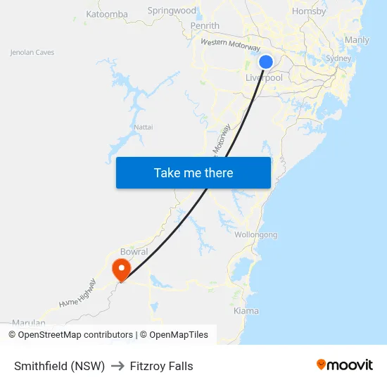 Smithfield (NSW) to Fitzroy Falls map