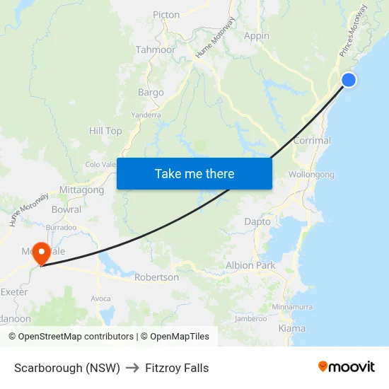 Scarborough (NSW) to Fitzroy Falls map