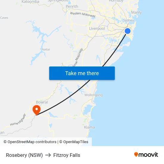 Rosebery (NSW) to Fitzroy Falls map
