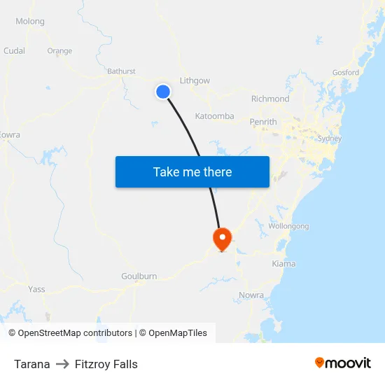 Tarana to Fitzroy Falls map