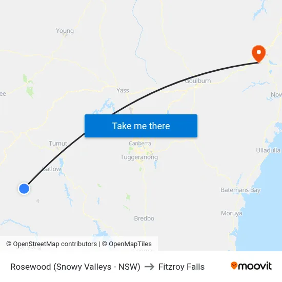 Rosewood (Snowy Valleys - NSW) to Fitzroy Falls map